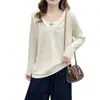 [Especial] 2026 Tallas Grandes Mujer Principios de Otoño Nuevo Estilo Coreano Elegante Tejido con Capucha de Patchwork Hueco 0991