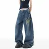 Jeans Bordados Retro Americanos Hombres Mujeres Rectos Sueltos Guadaña Pierna Ancha Pantalones Calle Alta Marca de Moda Rogue Genial Casual Pantalones Largos