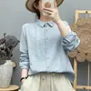 Camisa de Algodão Puro Gaze Dupla Bordada Manga Longa Feminina Estilo Floresta Bordado Floral Literário Macia Amiga da Pele Top Solto