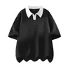 Venda Direta da Fábrica Shenlaishi Ypy-8892-P 21 Vendas Diretas 24 Vendas Diretas Cor Padrão Color Block Gola Lapela Manga Curta Masculina Solta Confortável Casual Camisa