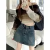 Sentido del diseño Falda vaquera mujer primavera 2023 nueva cintura alta todo-partido pierna ancha shorts ajustados adelgazante A- línea falda pantalón moda