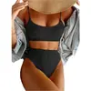 Comércio Exterior Europeu e Americano Novo Conjunto de Biquíni Feminino Sexy Duas Peças Traje de Banho Cor Sólida Tecido Ondulado Biquíni Dividido