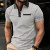 Sitio Independiente Ebay Moda Masculina Transfronteriza Europea y Americana Corte Ajustado Solapa Manga Corta Camiseta Estampada para Hombre con Bolsillo en el Pecho