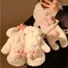 Lindos Guantes de Ciclismo de Invierno de Peluche para Mujer con Cinco Dedos, A prueba de Viento, A prueba de Frío, Engrosados, Cálidos y Se Pueden Usar Alrededor del Cuello