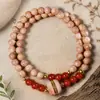 Pulseira de contas budistas de madeira de cipreste de sangue para homens e mulheres, contas de oração tecidas à mão, pingente artesanal com grão liso e pequenos furos, contas redondas