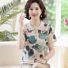 Camiseta de Seda Gelada de Manga Curta para o Verão da Mamãe Moda Lar Estampada Camisa Pequena para Mulheres de Meia-idade e Idosas Verão Fina Blusa de Chiffon