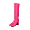 Botas Ajustadas Elásticas, Punta Cuadrada, Suela Gruesa, Tacón Grueso, Tacón Alto, Botas No Más Altas Que la Rodilla, Bota de Plataforma Impermeable para una Pierna, Botas de Rendimiento para Mujer