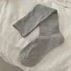 Calcetines Largos de Algodón Delgado para Primavera y Verano, Calcetines de Canalé Lisos Sin Costuras para Mujer, Versátiles Calcetines de Algodón Negros, Blancos y Grises, Básicos