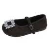 Zapatos Mary Jane de pelo para mujer con hebilla cuadrada de pedrería, colección otoño/invierno 2026, punta cuadrada, diseño de una sola tira, suela suave, cálidos, planos y adecuados para usar en exteriores