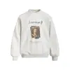 Moletom com Capuz Redondo Patchwork Estampa de Retrato Ilustração Americana Casual Solto Primavera Outono Estilo Masculino Vibe Streetwear Pulôver Americano