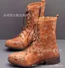 Botas Retro Europeas y Americanas para Mujer Invierno Nuevo Estilo Étnico Punta Redonda Tacón Grueso Con Cordones Bordadas Botines Mujer Talla Grande Zapatos de Mujer para Comercio Exterior