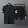 Pronta Entrega Conjunto Esportivo Casual para Homens, Shorts de Corrida para Academia, Camiseta de Manga Curta, Conjunto Respirável de Manga Curta para Homens