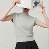 Camiseta de Punto de Manga Media 2026, Estilo Casual y Relajado, Top Suave y Elegante, Gris Claro, Transmisión en Vivo y Distribución Transfronteriza