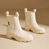 Zapatos de Lluvia de Moda Transfronterizos para Mujer Chelsea Combinan con Todo Suela Suave Zapatos de Goma Nuevos Marrones Cómodos Zapatos de Agua para Lavar el Coche Mujer