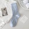 Calcetines Tubo de Malla Hueca Floral Blanco Crema para Mujer, Verano Delgados Transpirables Modernos Color Sólido Slouch Socks