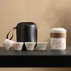 Porcelana de Jade Gordura de Ovelha Conjunto de Chá de Viagem Copo de Preparo Rápido para Exterior Um Bule Quatro Xícaras Camping Portátil Lembrança de Negócios Presente