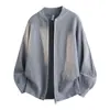 2026 Chaqueta Cardigan de Punto Casual Estilo Coreano para Otoño/Invierno, Ajuste Holgado, Color Sólido, con Cuello Alto y Doble Cremallera