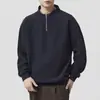 Sudadera americana de trabajo pesado con media cremallera para hombre, otoño, holgada, casual, simple, americana, moderna, elegante, color liso, cuello alto, chaqueta
