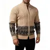 Venta al por mayor de cárdigans de punto para hombre con cuello alto, estilo europeo y americano, con una elegante cremallera, estampado jacquard y diseño engrosado para abrigar