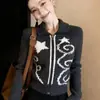 Moda Nueva Otoño/Invierno 2026 Versátil Cuello Solapa Cremallera Cárdigan de Punto Suéter para Mujer Suéter con Patrón Abrigo Suéter Top