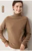 Otoño Invierno Engrosado Nuevo 100% Cachemir Tejido Capa Base Versátil para el Trabajo Color Sólido Cuello Alto Suéter de Manga Raglán para Mujer