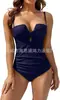 Aliexpress Amazon Popular Europeo y Americano Multicolor Talla Grande Una Pieza Cruzado Bolso Duro Plegado Push-Up Adelgazante Traje de Baño para Mujer