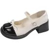 Zapatos Mary Jane estilo Chanel para mujer, nueva colección otoño 2026, diseño de punta poco profunda con lazo, tacón grueso, versátiles para combinar con faldas, zapatos de cuero estilo JK