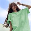 2022 Nuevo Top de Verano para Mujer con Cuello Redondo Marca Tide Casual Suelto Algodón Mezclado Camiseta Marea Transfronteriza Fábrica Taiwan Micro Negocio