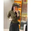 Suéter de punto atmosférico de cuello en V y manga larga para mujer, top interior adelgazante de otoño que ciñe la cintura