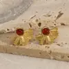 Brincos Tina Europeus e Americanos de Aço Titânio Simples e Sofisticados Moda Feminina Flor Pedra Natural Brincos Joias Populares Transfronteiriças