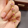 Pulsera de Zafiro Rosa Natural Transfronteriza para Mujer, Accesorio de Nicho de Alta Gama, Joyería de Plata 925, 3*5mm, Moderna, Venta Directa de Fábrica