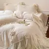 Invierno Francés Lujo Ligero Tallado Terciopelo de Leche Juego de Cuatro Piezas Estilo Princesa Terciopelo de Coral Encaje Funda Nórdica Cálida Engrosada Falda de Cama
