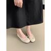 Sapatos de boca rasa de bico redondo para mulheres Primavera e Outono Novo Couro Macio Balé Estilo Fada Suave Slip-on Soft Flat Peas Pumps