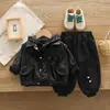Conjunto de Roupas de Outono para Meninos 2026 Novo Bebê Primavera/Outono Colete de Couro Conjunto de Três Peças Roupas de Outono para Crianças Dropshipping