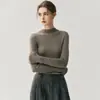 Suéter de Lã Tricô Fino Sem Costura Calibre 18 Fio Yangzi Alemão Feminino Gola Meia-Alta Justo Fino Suéter de Lã Camada Base Tricô