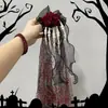 Acessório de cabeça para Halloween, véu de rosa, grampo de cabelo garra de fantasma, presilha lateral para cabelo feminina, acessório de cosplay, decoração de mão de caveira
