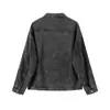 Nanxia Qiaozhuang Nueva Retro Holgada Vintage Desgastada Cuello Alto Chaqueta de Mezclilla para Hombre Casual Chaqueta con Cremallera Superior