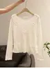 Fábrica de Suéteres Dalang Camiseta Blanca Fina Semi-Transparente con Protección Solar para Mujer, Top Holgado de Verano con Volantes