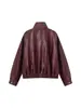 Moda Femenina 2026 Transfronteriza Vintage Estilo Motociclista Piel Sintética Manga Larga Cuello Alto Correa Corta Chaqueta