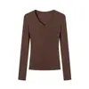 Agita el sonido de una generación de terciopelo de hilo de otoño e invierno, cuello en V, temperamento, corte ajustado, interior cálido, manga larga, camiseta, camiseta básica para mujer