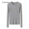 Suéter de malha canelada larga de 12 agulhas com fios brilhantes, gola redonda, pulôver slim-fit feminino 100% cashmere com fios dourados e prateados