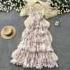 Vestido Floral Francês Estilo Princesa Doce para Mulheres, Vestido Longo de Verão com Decote V Sem Mangas de Cintura Alta em Linha A, Elegante Vestido para o Dia a Dia