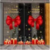 Decoraciones de Ventana de Centro Comercial Feliz Navidad Letras Inglesas Lazo de Cinta Roja Copo de Nieve Dorado Pegatinas Electrostáticas