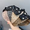 B122-1 Nueva banda para el cabello con estampado de leopardo, borde ancho, uñas irregulares, cinturón de perlas, alambre de hierro, lazo grande, diadema, accesorios para el cabello estilo coreano