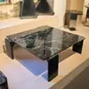 Mesa de centro de mármol natural de estilo italiano de alta gama y lujo ligero, mesa de centro cuadrada minimalista moderna italiana de diseñador para el hogar