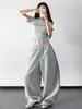 Camiseta gris estampada de manga corta para mujer, nuevo estilo verano 2026, top fino y transpirable, corte ajustado, favorecedora para principios de verano