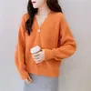 Suéter Corto Holgado Estilo Coreano para Mujer Primavera y Otoño, Cárdigan de Punto con Cuello en V para Mujer, Top de Moda Chic