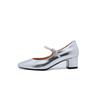 Elegantes Sapatos Mary Jane Retrô em Couro Genuíno por Dentro e por Fora Novo Estilo Primavera 2024 Salto Médio Grosso Bico Redondo Fivelas de Couro de Vaca Flats para Mulheres