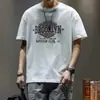 Camiseta de manga corta estampada de algodón puro estilo americano para hombre, jersey de verano, corte holgado, top versátil casual de cuello redondo