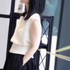 Suéter fino sin mangas con aberturas elegante de estilo francés para mujer, top de seda helada de color sólido corto de estilo occidental a la moda de verano para todo tipo de partidos